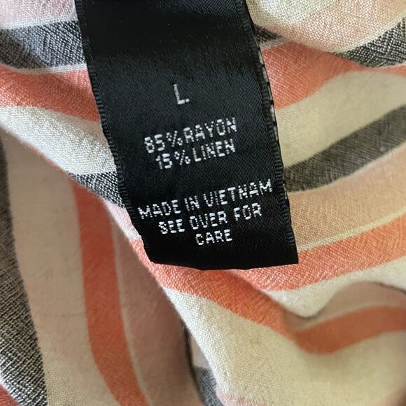 AGB Women Tunic Top L Multicolor Striped Roll Tab Long Sleeve Beachy Coastal - Picture 9 of 11